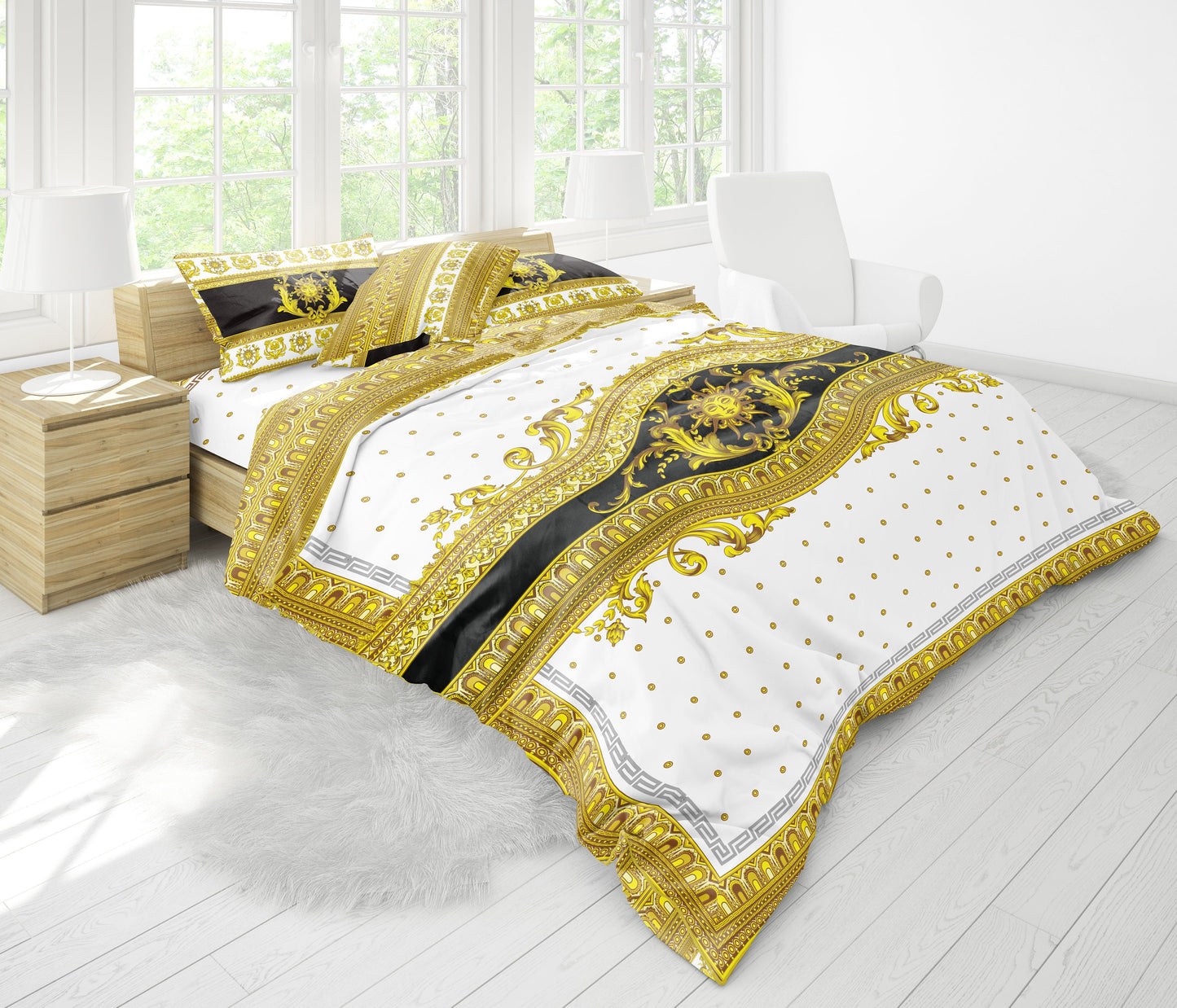 Juego de cama personalizado barroco excéntrico amarillo • se puede colocar su logotipo/letra • Diseño reversible • Algodón • microfibra • seda sintética