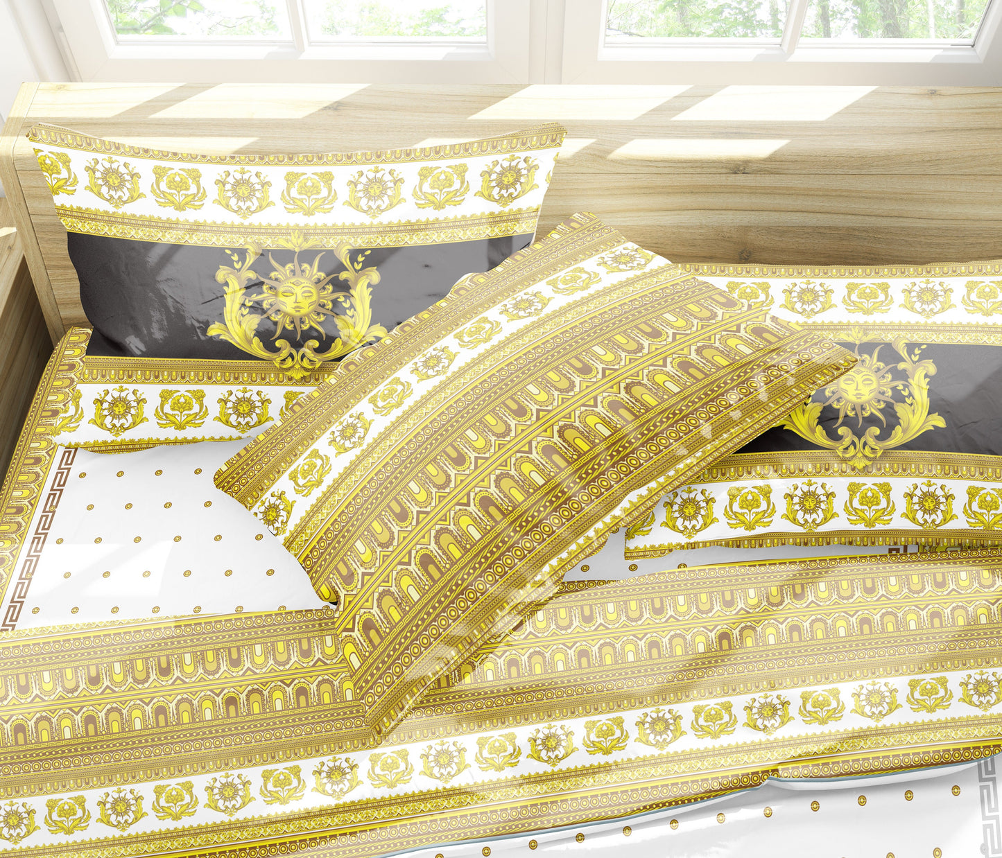 Juego de cama personalizado barroco excéntrico amarillo • se puede colocar su logotipo/letra • Diseño reversible • Algodón • microfibra • seda sintética