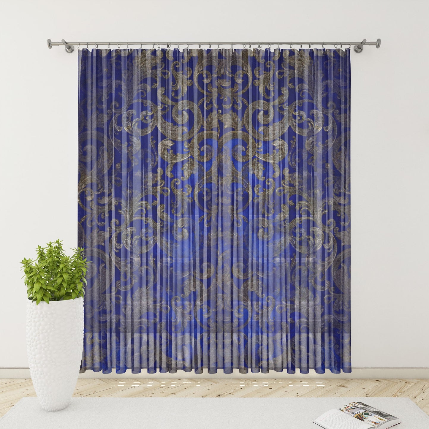Curtains 2 PCS SET blue gold baroque or greek style romantic design • room curtains • blackout • home decor