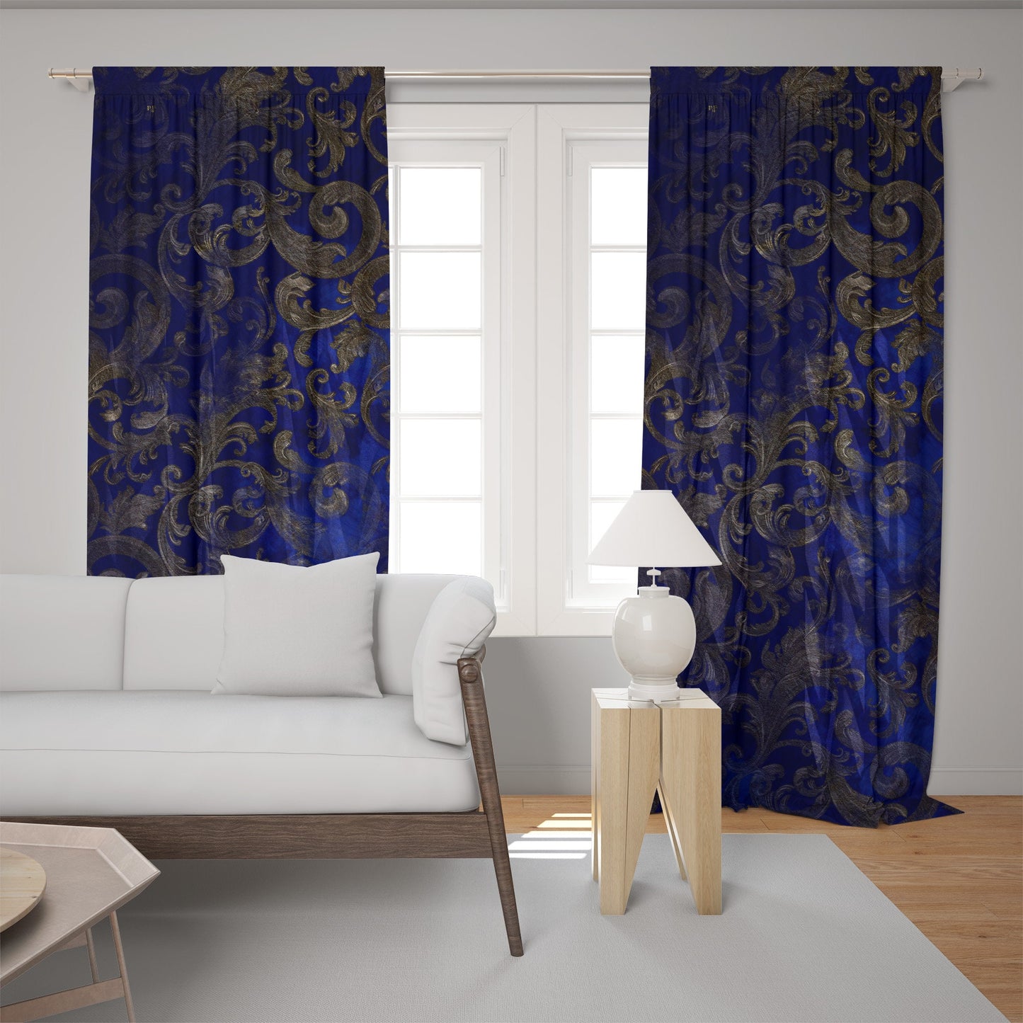 Cortinas 2 PCS SET diseño romántico estilo barroco o griego azul dorado • cortinas de habitación • apagón • decoración del hogar