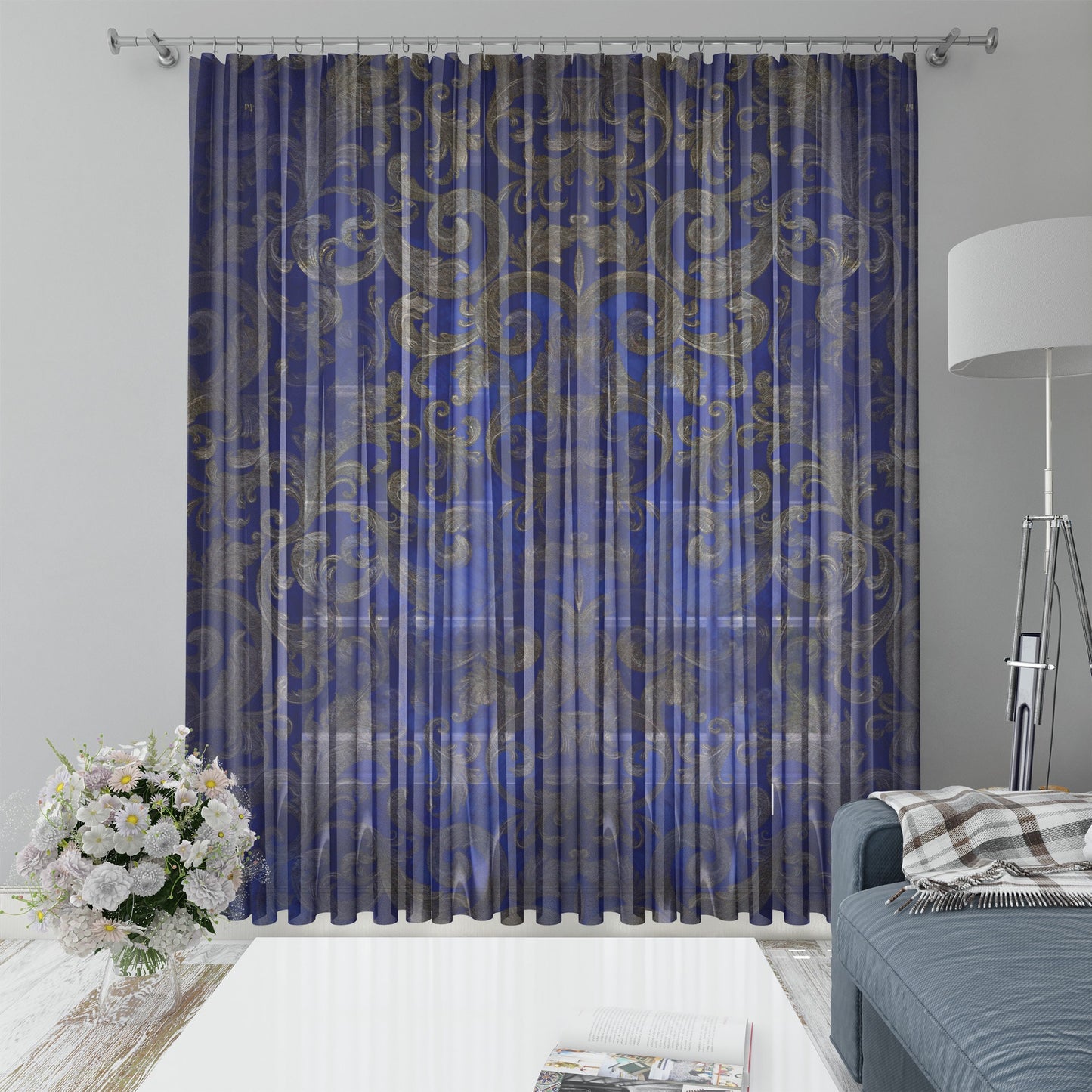 Cortinas 2 PCS SET diseño romántico estilo barroco o griego azul dorado • cortinas de habitación • apagón • decoración del hogar