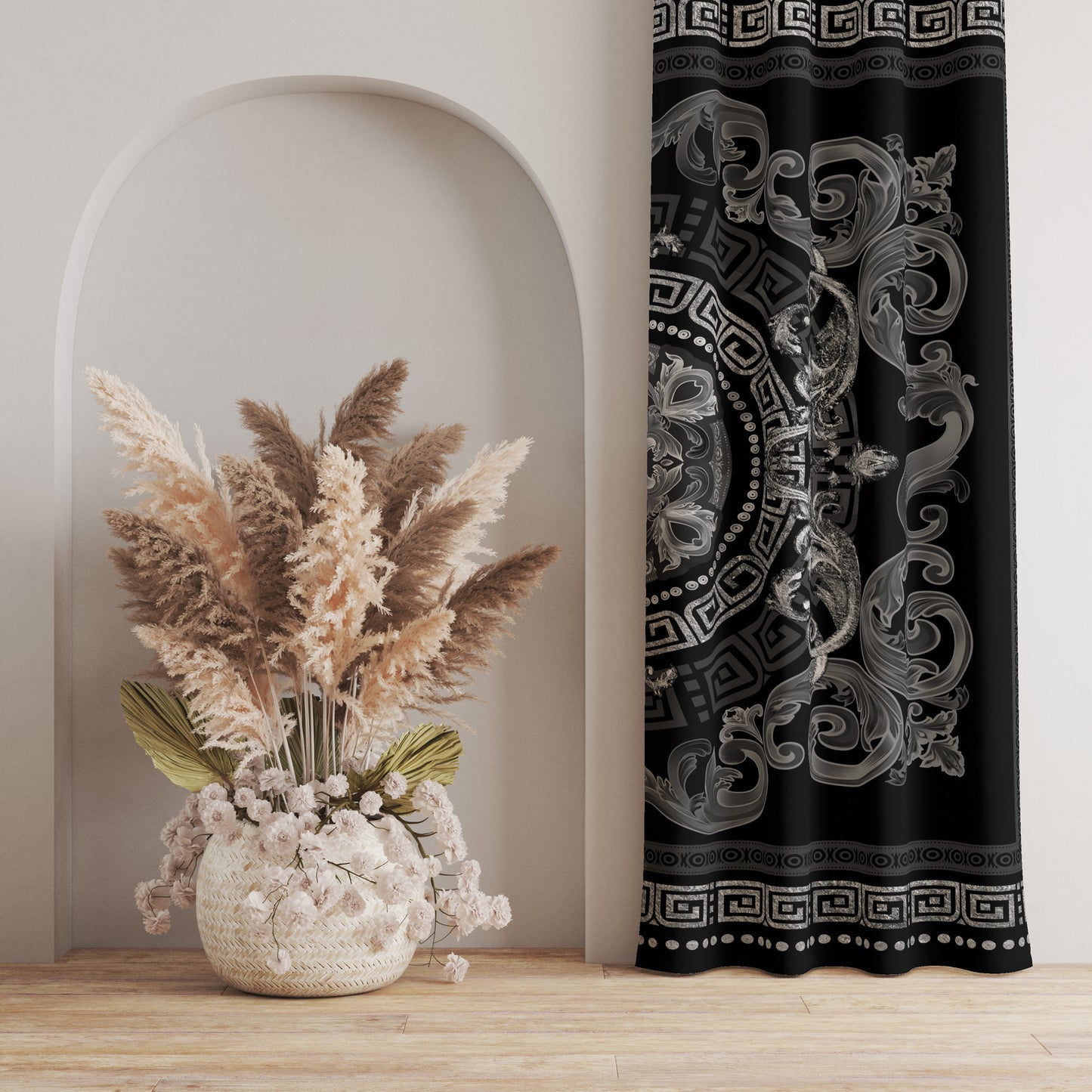 Curtains 2 PCS SET gey-silver baroque or greek style romantic design • your LOGO • room curtains  • home decor