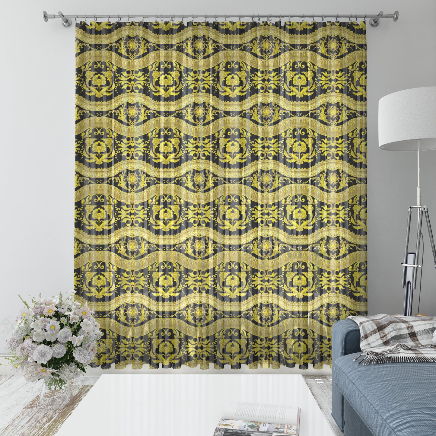 Curtains 2 PCS SET gold-black baroque or greek style romantic design • your LOGO • room curtains  • home decor
