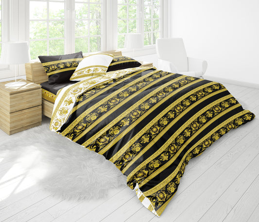 Juego de cama personalizado Barroco Excéntrico Amarillo • su LOGO • Diseño reversible • Algodón • microfibra • seda sintética •