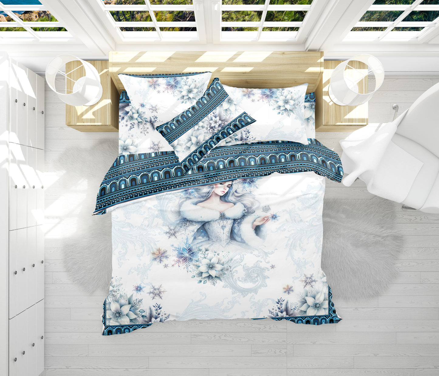 Juego de cama Princess Romanic Winter Wonderland • Regalo de Navidad • Tu nombre • Diseño reversible • Algodón • Microfibra • Seda sintética