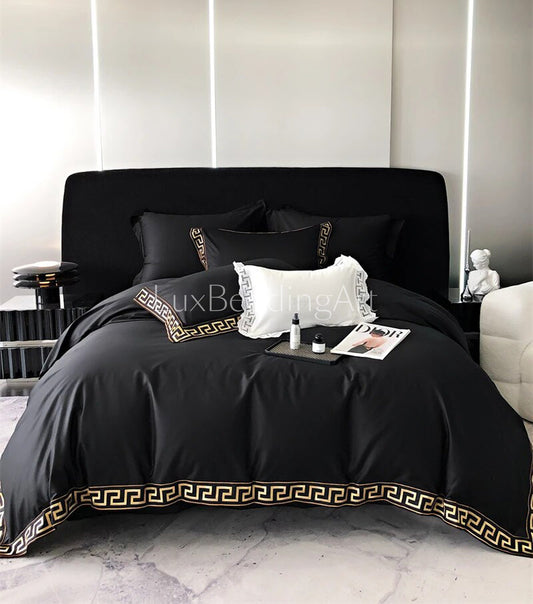 Luxury Elegant Sateen Cotton Black Silky Soft Bedding Set • Duvet Cover Set • Bed Sheet • Pillowcases