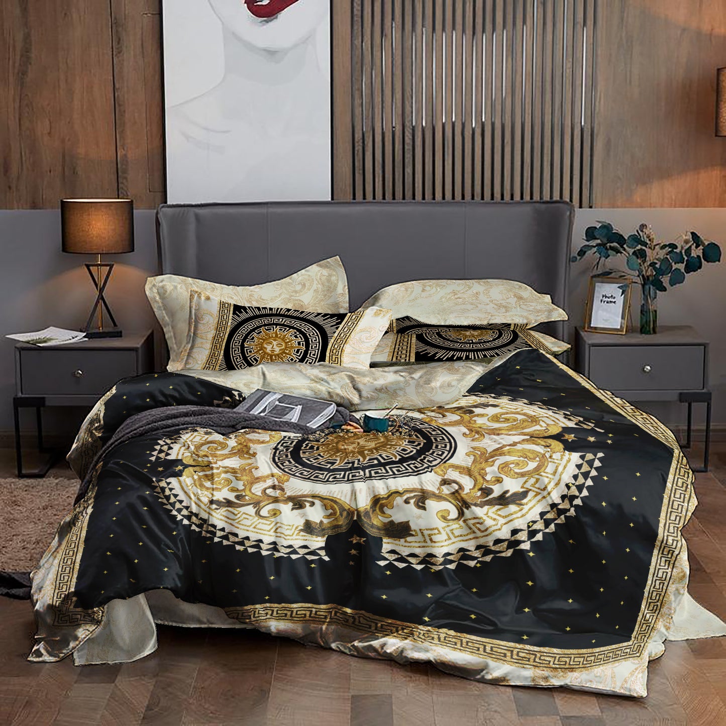 Silk Bedding "Romero" set Baroque Eccentric Personalised design • 4 pcs set • Reversible design • AU, EU, USA, queen, king