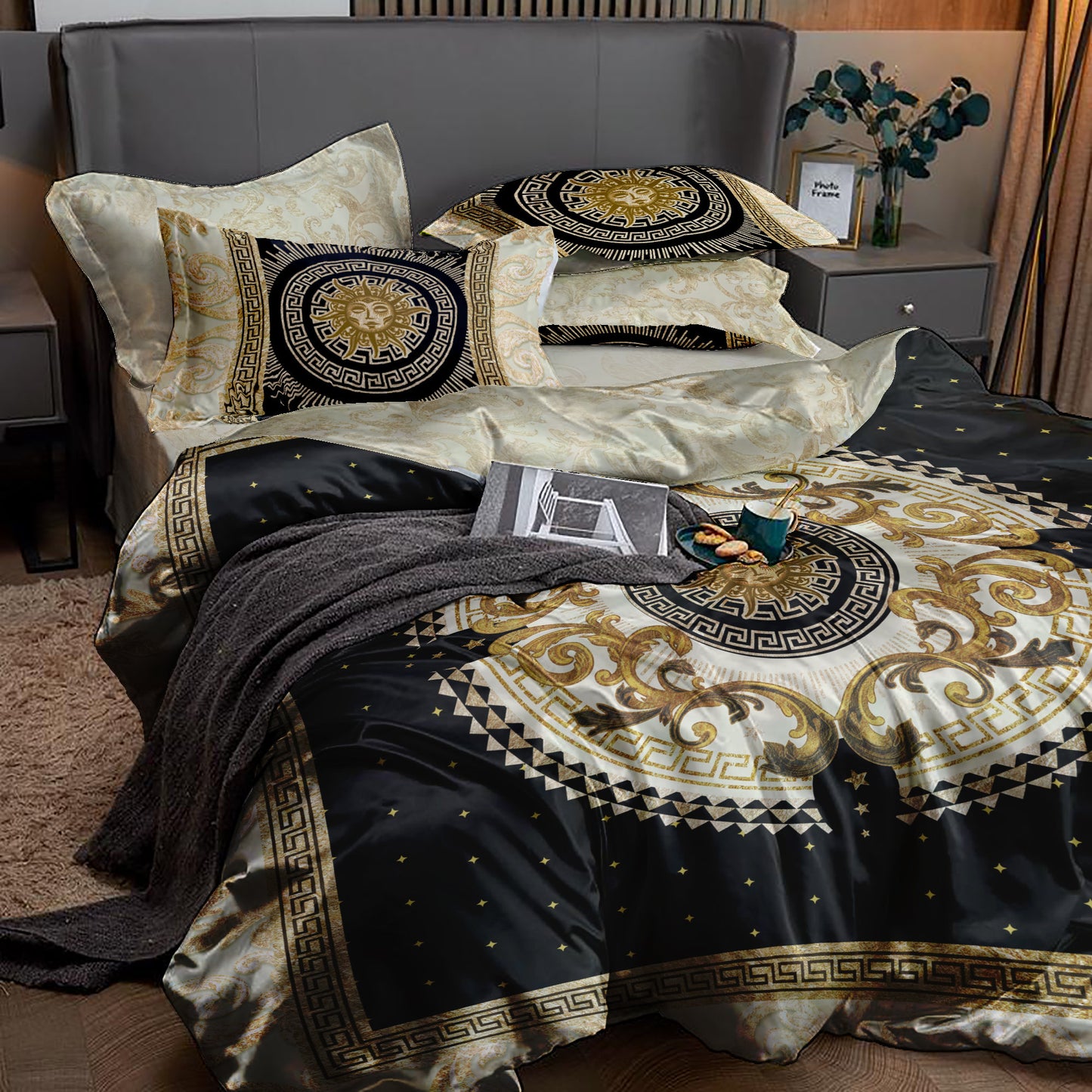 Silk Bedding "Romero" set Baroque Eccentric Personalised design • 4 pcs set • Reversible design • AU, EU, USA, queen, king