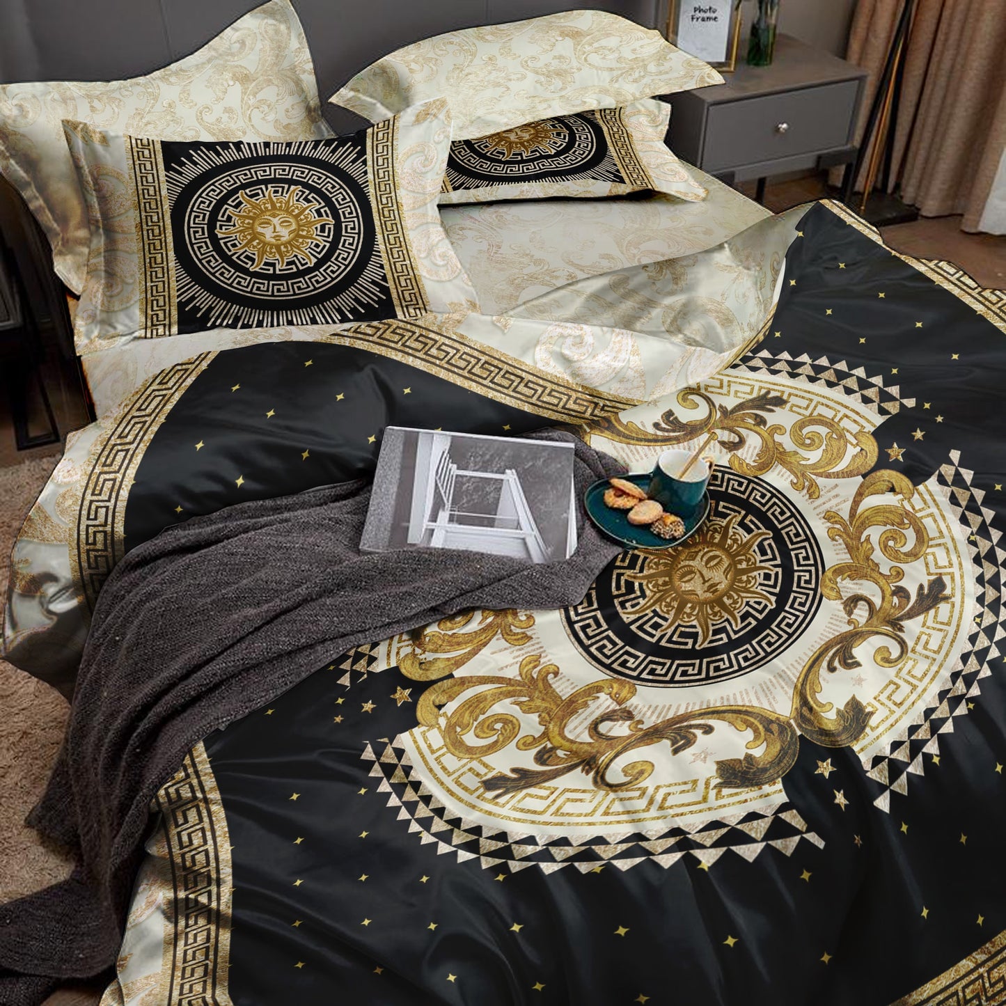 Silk Bedding "Romero" set Baroque Eccentric Personalised design • 4 pcs set • Reversible design • AU, EU, USA, queen, king