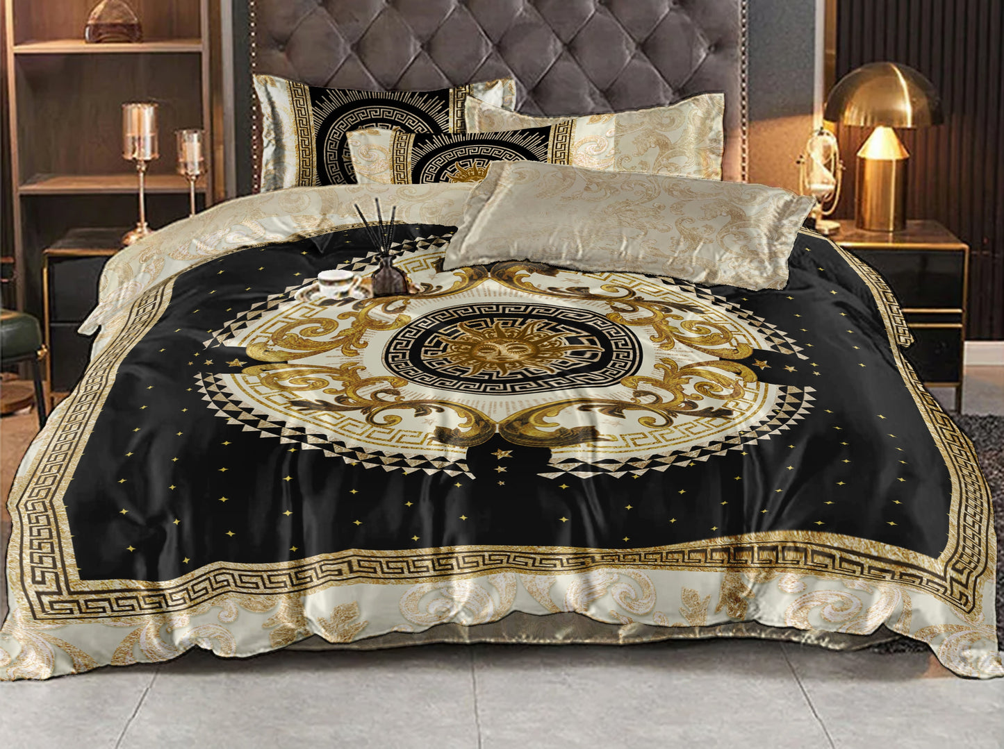 Silk Bedding "Romero" set Baroque Eccentric Personalised design • 4 pcs set • Reversible design • AU, EU, USA, queen, king