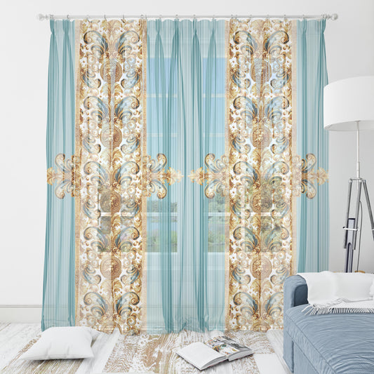 Curtains 2 PCS SET "Aliblue" • 20% | 50% | 80% blackout • Exclusive luxury baroque design