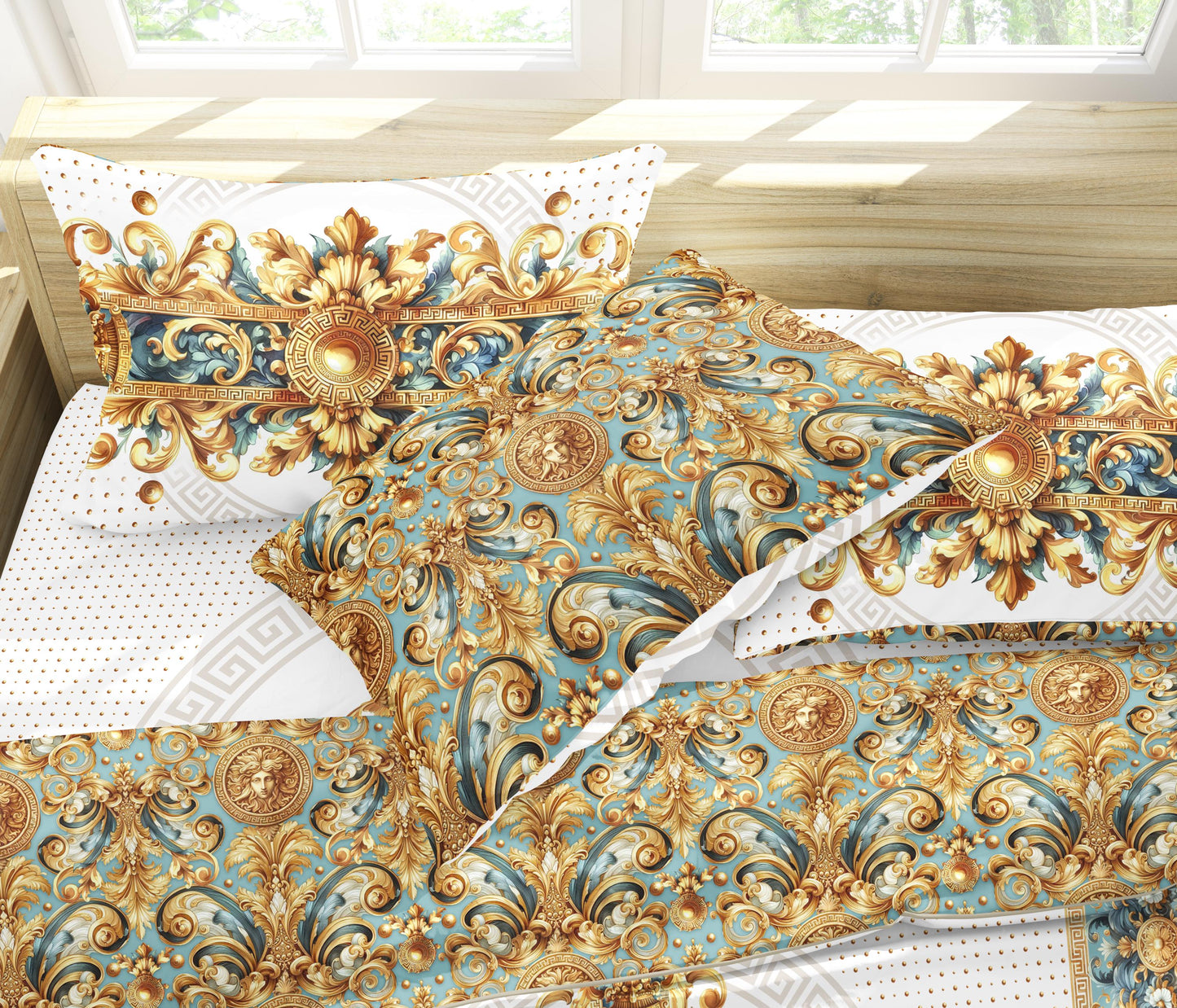 100% Cotton or polyester fabric 3/4 PSC bedding set "ALIBLUE" • exclusive Baroque Eccentric reversible personalized design • place your logo