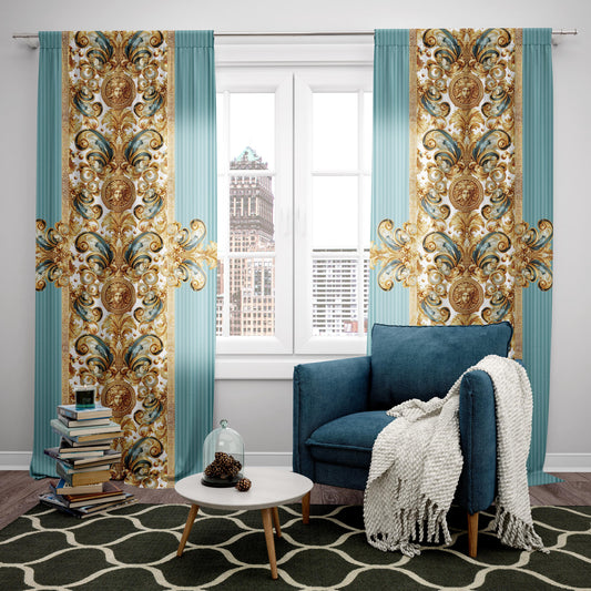 Curtains 2 PCS SET gold-white baroque or greek style romantic design "Aliblue" • your LOGO • room curtains  • home decor