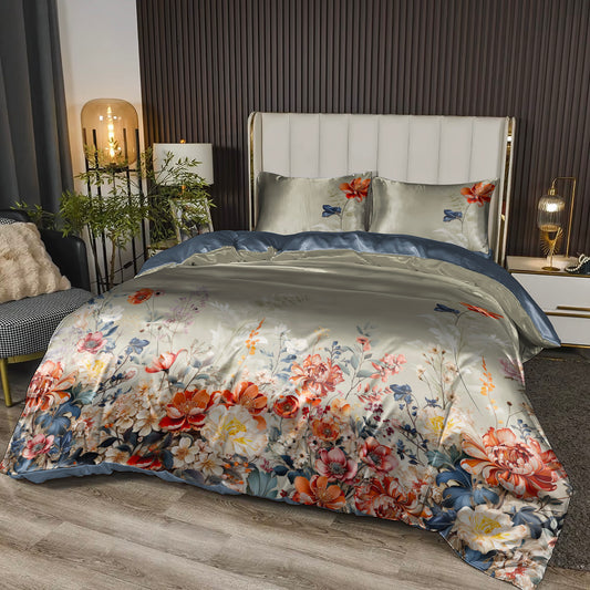 Floral Paint Art Bedding Set "FLORY" | Luxurious Faux Silk or Bamboo Tencel | Available in All Sizes