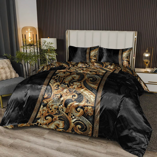 Baroque Black-Yellow Bedding Set "VIENA" | The Beauty of Faux Silk or Bamboo Tencel | Available in Every Size