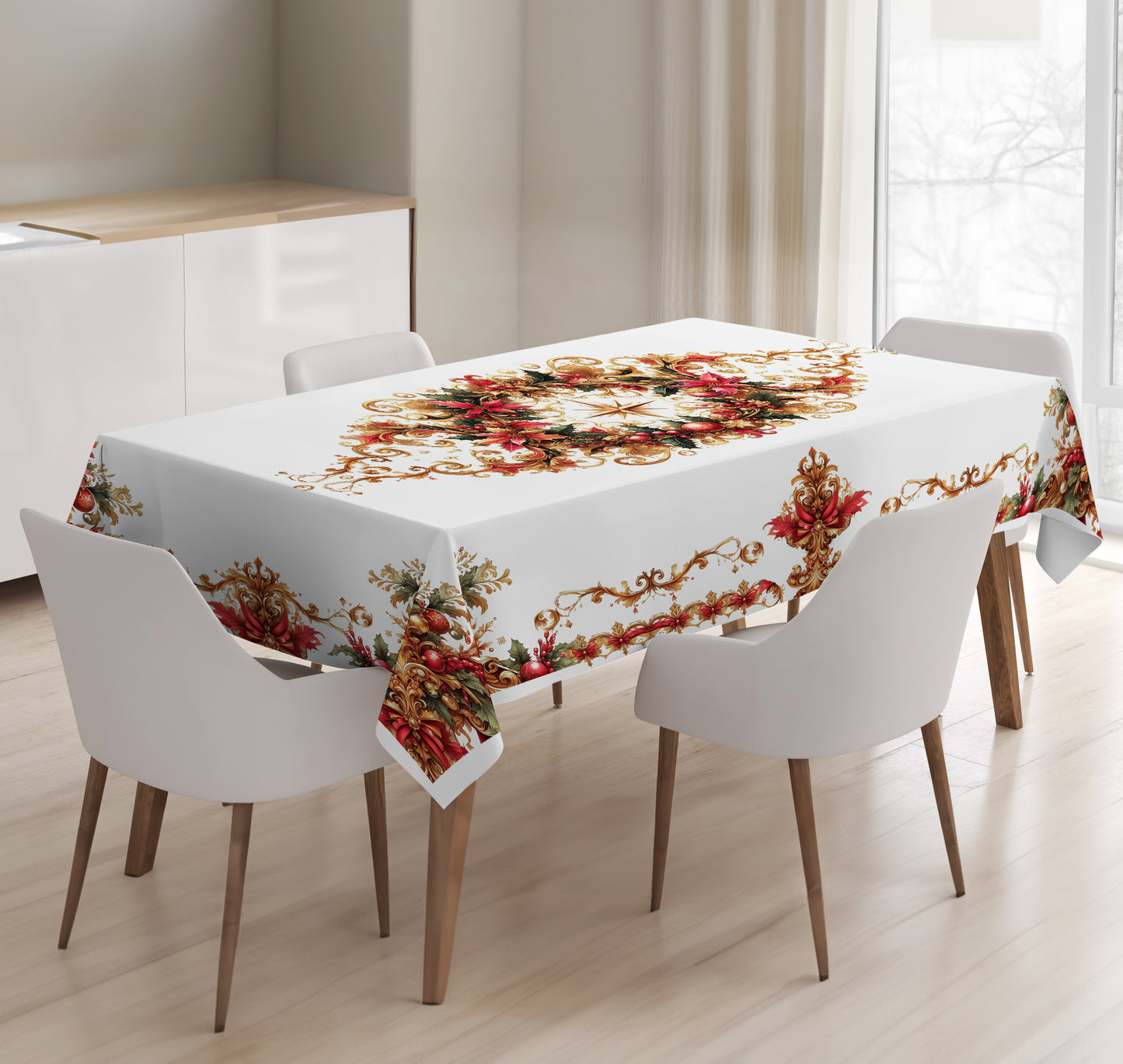 Tablecloth Christmas Exclusive customized style design "Merry white"  • Your logo • polyester • 100% cotton • faux silk