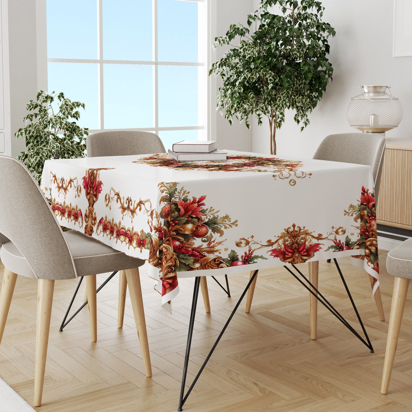 Tablecloth Christmas Exclusive customized style design "Merry white"  • Your logo • polyester • 100% cotton • faux silk